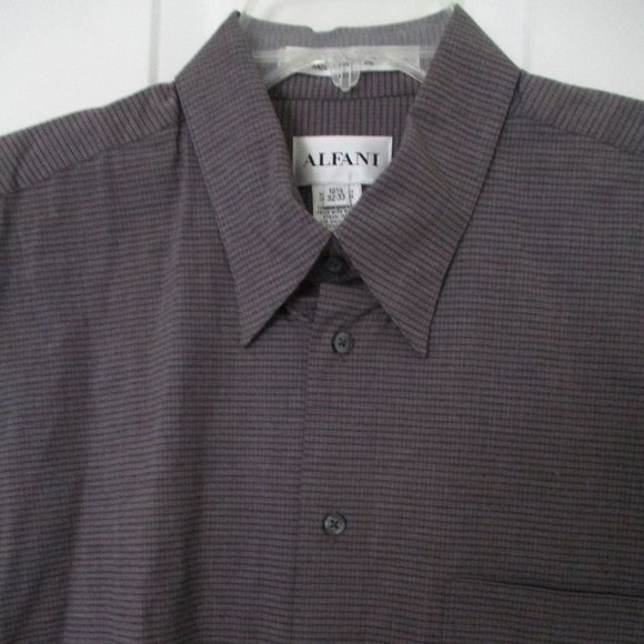 Macy's Alfani Mens L/S Gray Brown Cotton Button Down Dress Shirt NWT- 16.5/32-33 - Picture 1 of 4